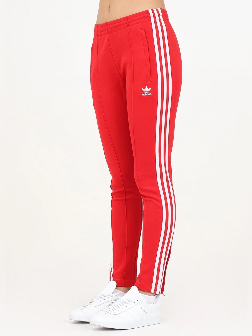 ADIDAS ORIGINALS | Adicolor Red Track Pants with White 3 Stripes Zipper details